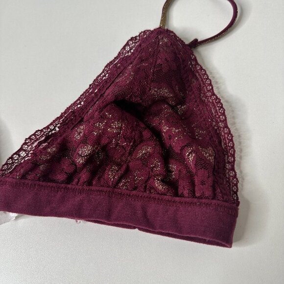 Burgundy With Gold Shimmer Lace Bralette Adjustable Spaghetti Straps M - Picture 3 of 10